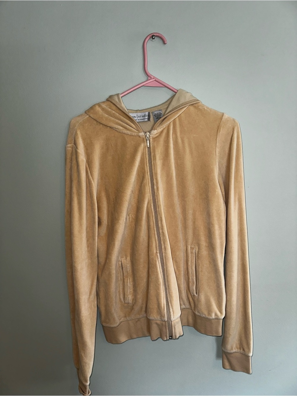 Tan Velour Zip-Up Hoodie
